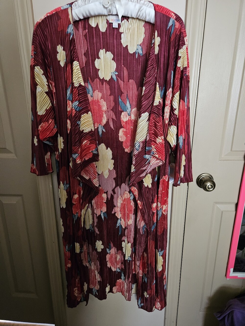 Lularoe- Floral Open-Front Midi Cover Up- Burgundy Floral